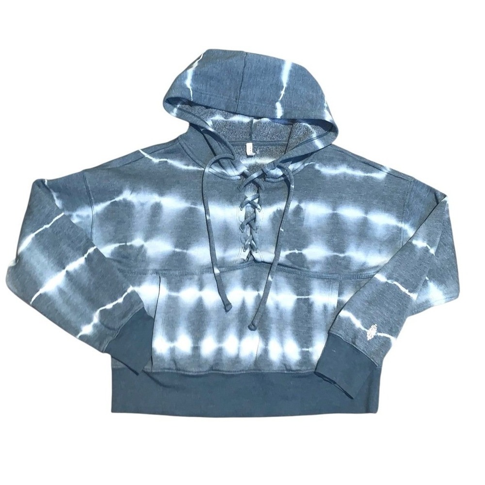 FP Movement Hoodie XS Blue Tie Dye Lace Up Cropped Sweatshirt Boho Athleisure